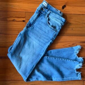 Sneak Peek Relaxed Skinny Medium Wash Ankle Jeans with Distressed Hem